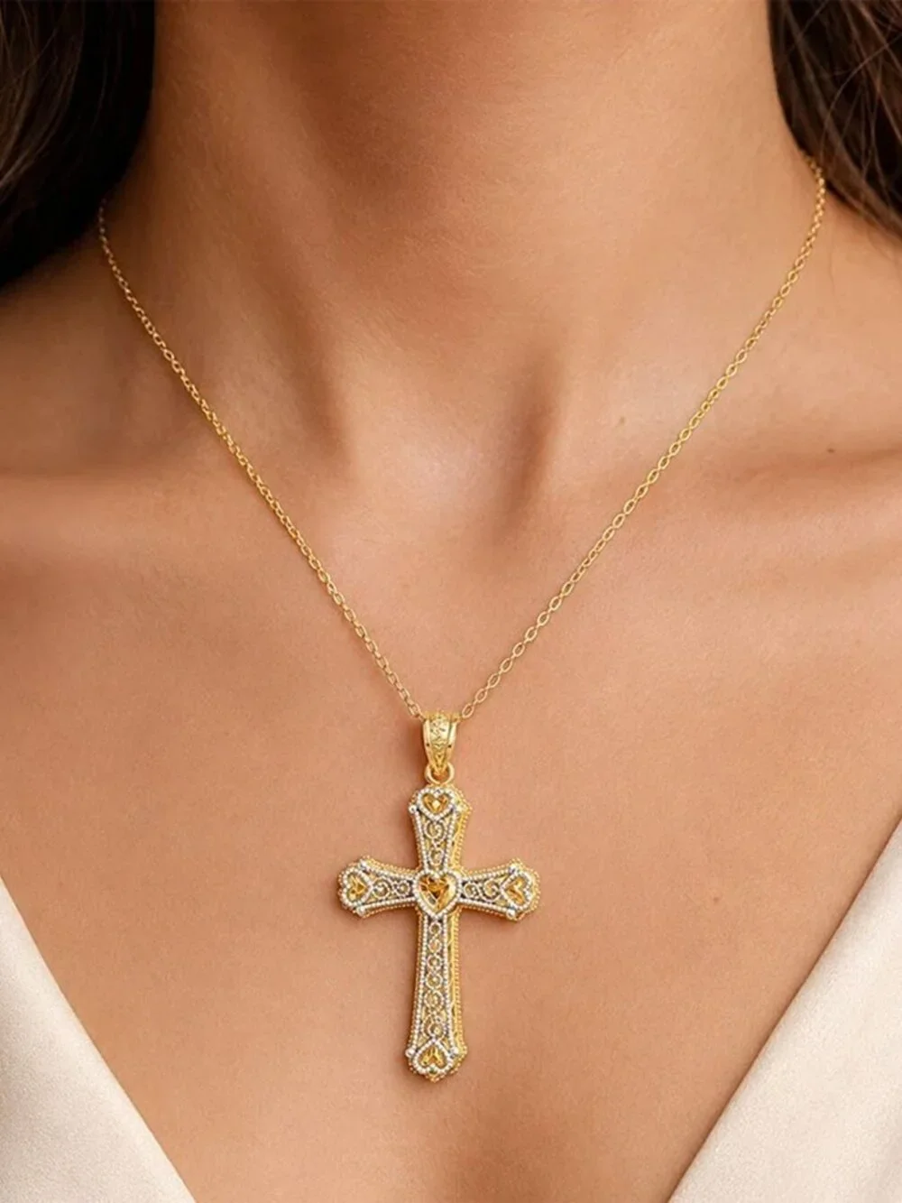 Cross Pendant Solid 14k Yellow Gold